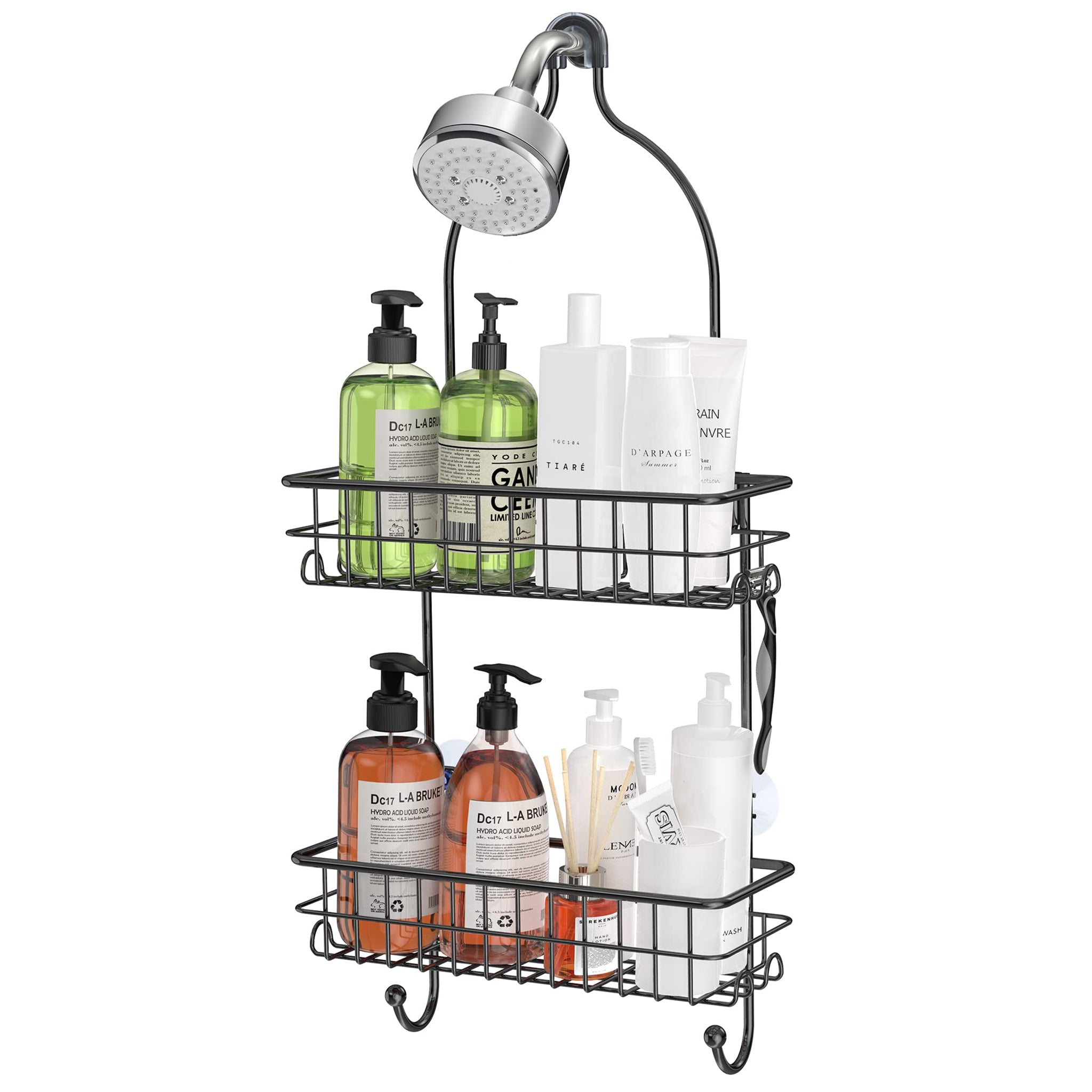 Shower Caddy Organizer with 12 Hooks, Bathroom Storage for Shampoo, Shower  Shelf with 2 Razor Hangers， in Black
