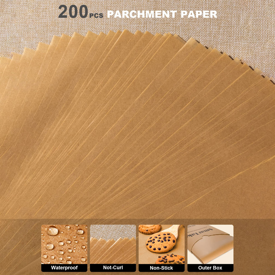  SMARTAKE 200 Pcs Parchment Paper Baking Sheets, 17x26 Inch  Non-Stick Precut Baking Parchment, Suitable for Baking Grilling Air Fryer  Steaming Bread Cup Cake Cookie and More (White): Home & Kitchen