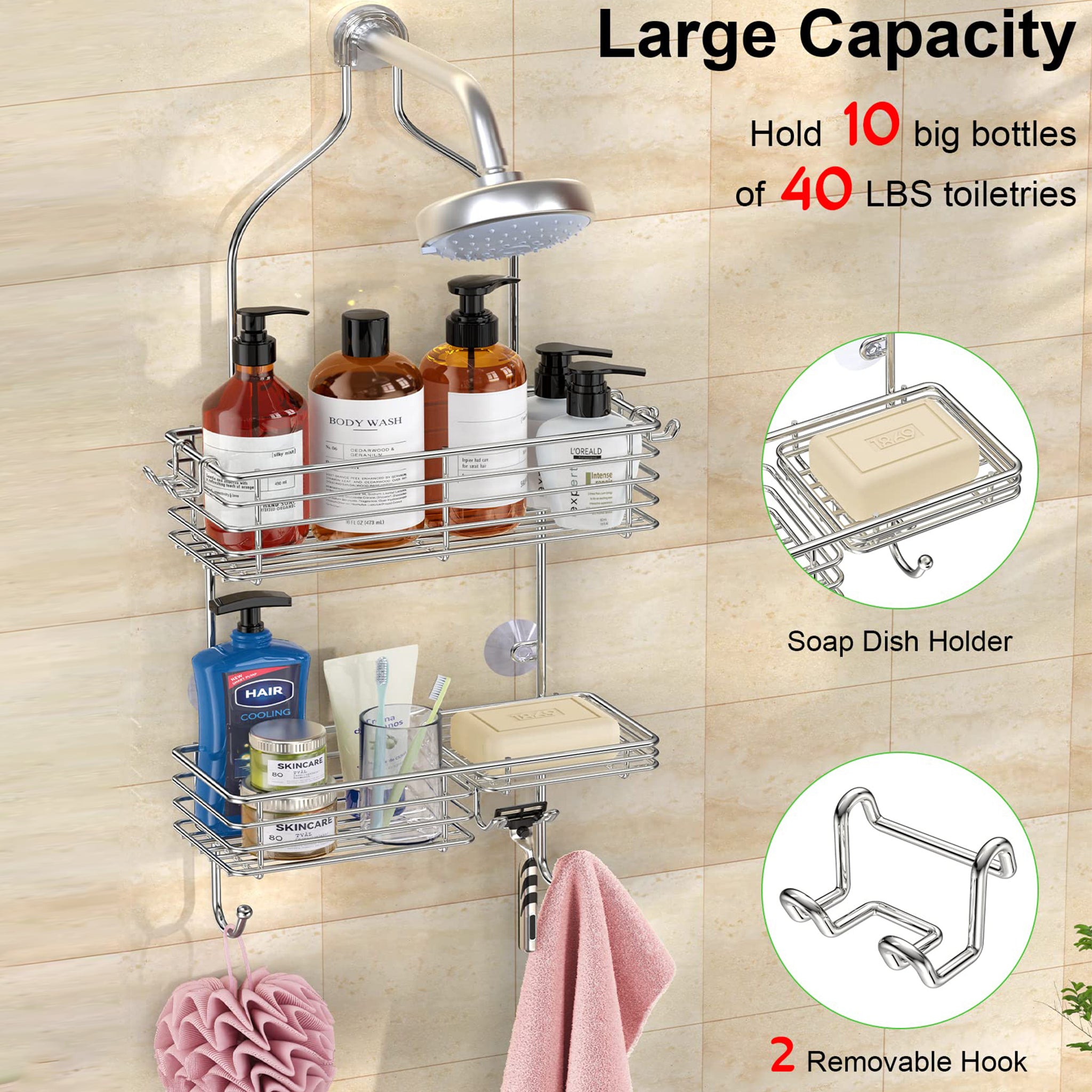 Hanging Shower Caddy Over Shower Head Hanging Shower Organizer with Soap  Holder and Hooks for Razor, Over the Shower Head Caddy Storage Rack  Rustproof