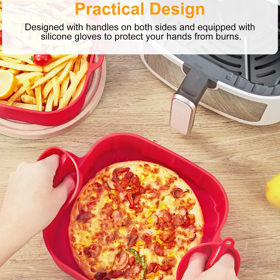  SMARTAKE 2-Pack Silicone Air Fryer Liners, Heavy-Duty Air Fryer  Silicone Pots, Reusable Air Fryer Accessories Insert, Food-Grade BPA-Free,  for 6-8QT Dual Basket DZ201/DZ100/DZ090 and More (Red) : Home & Kitchen