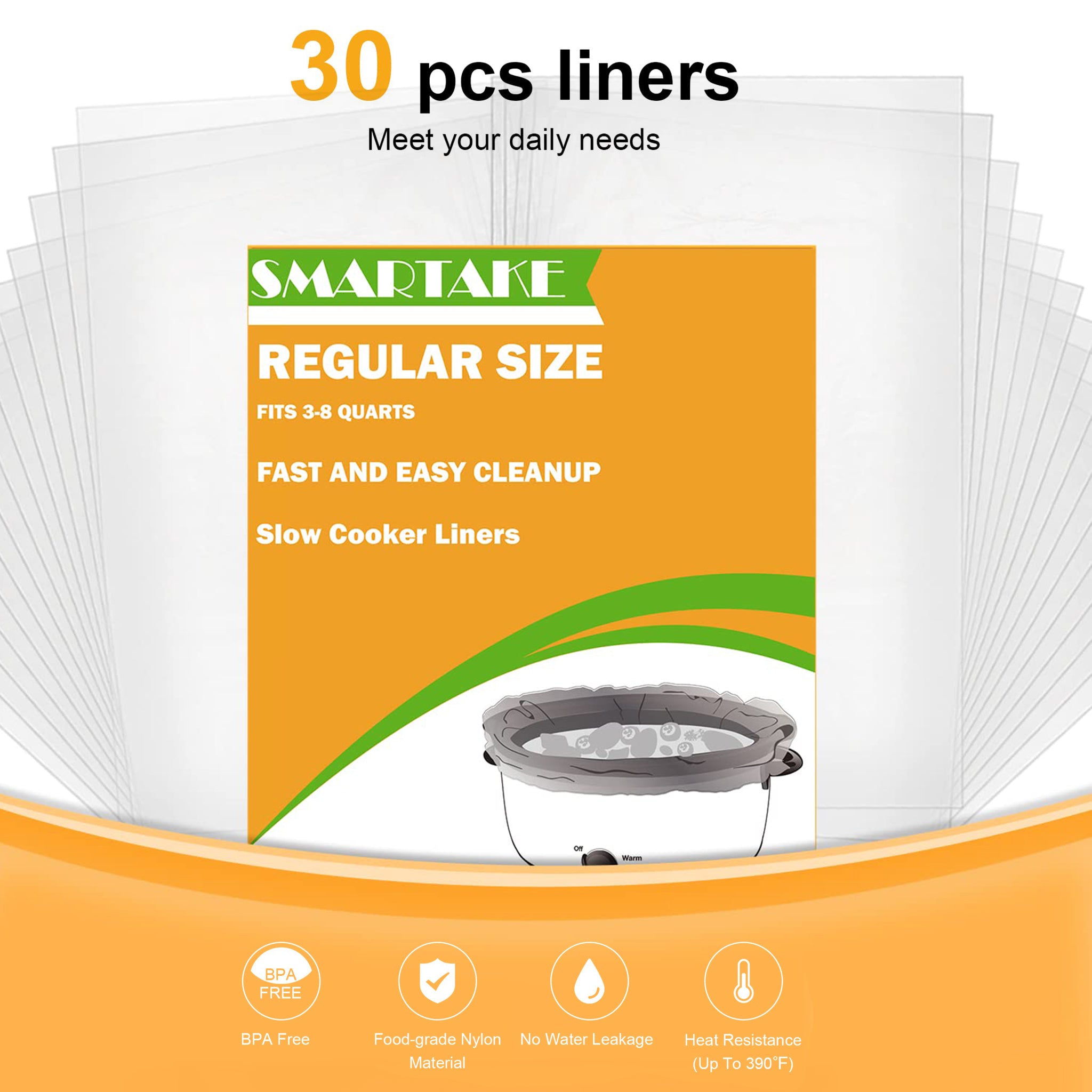 SMARTAKE Slow Cooker Liners, 13 × 21 Inches Disposable Cooking
