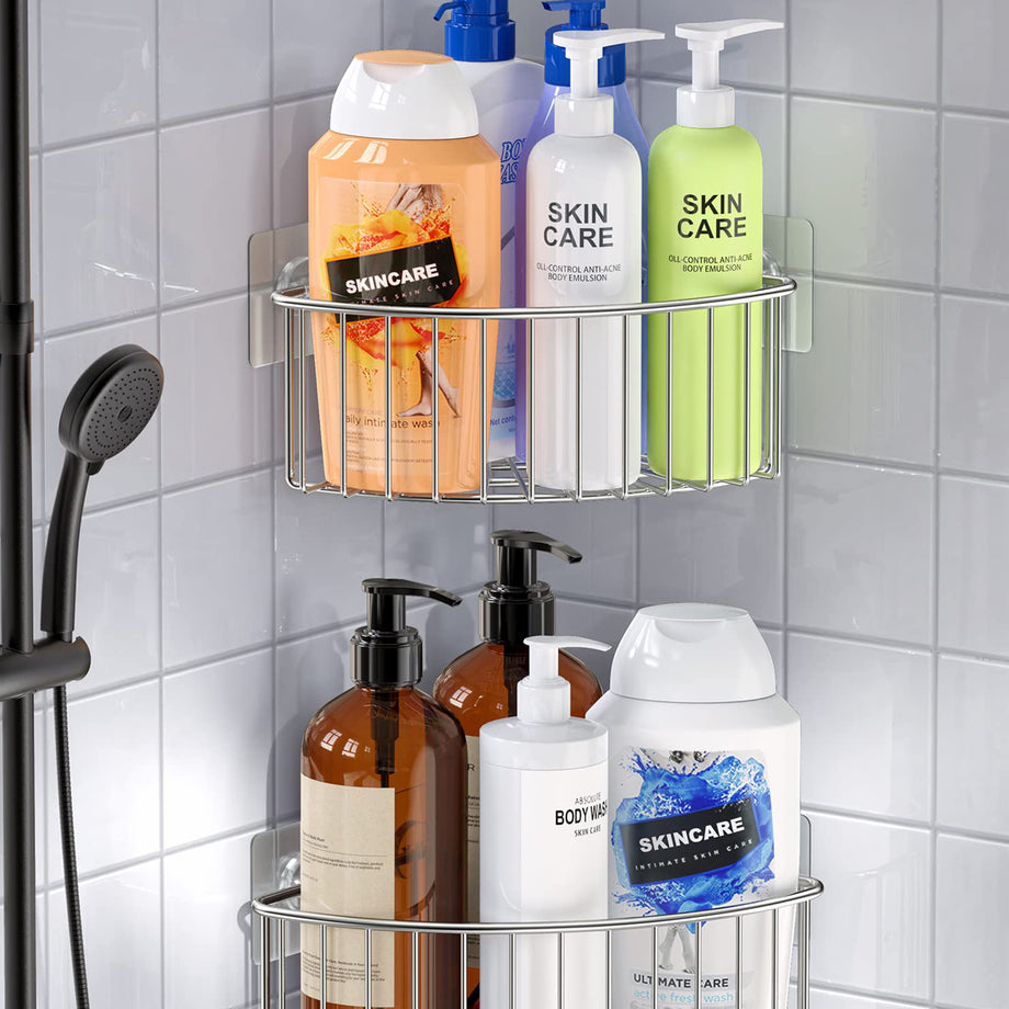 4 Pack Shower Caddy Corner with Hooks and Soap Holder Adhesive Corner Shower  Shelf for Inside