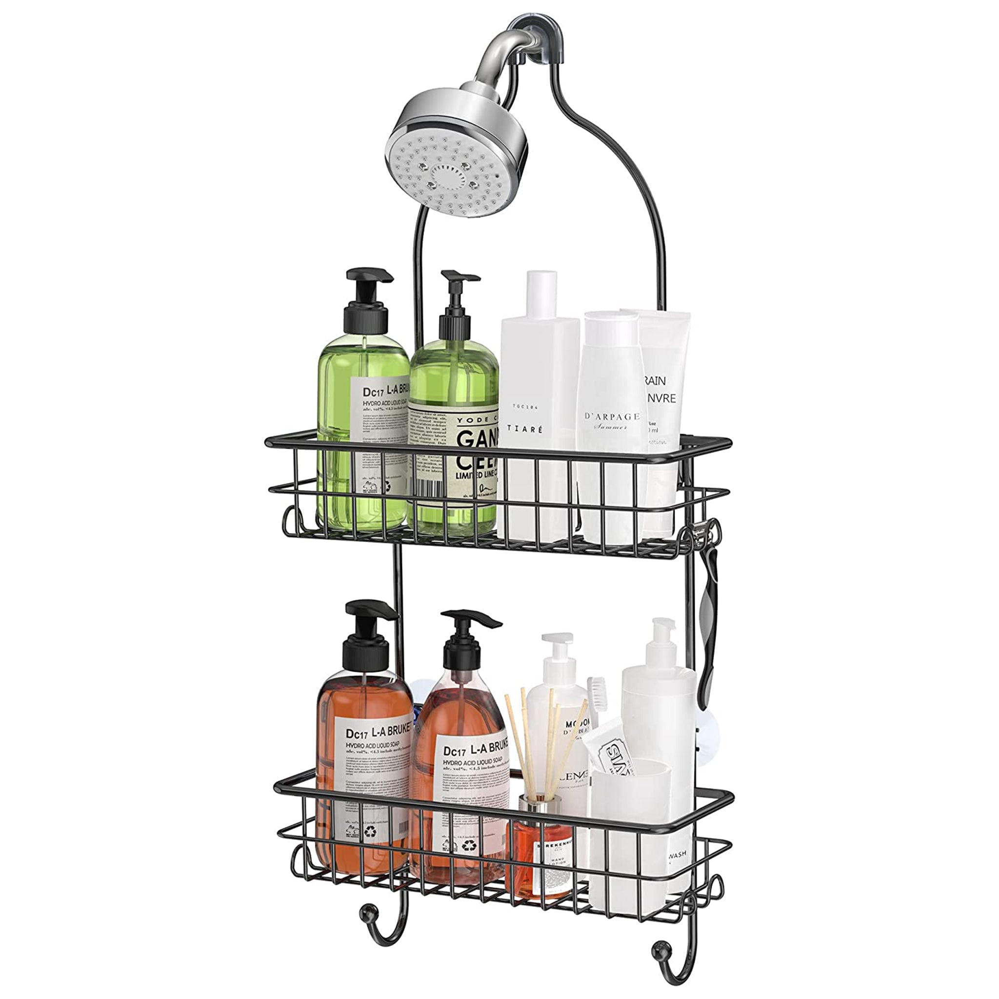 Shower Caddy Hanging Shelf with Hooks Suction Cups Stainless Steel Hanging  Door Shower Rack Rustproof Hanging Shower Caddy Rack
