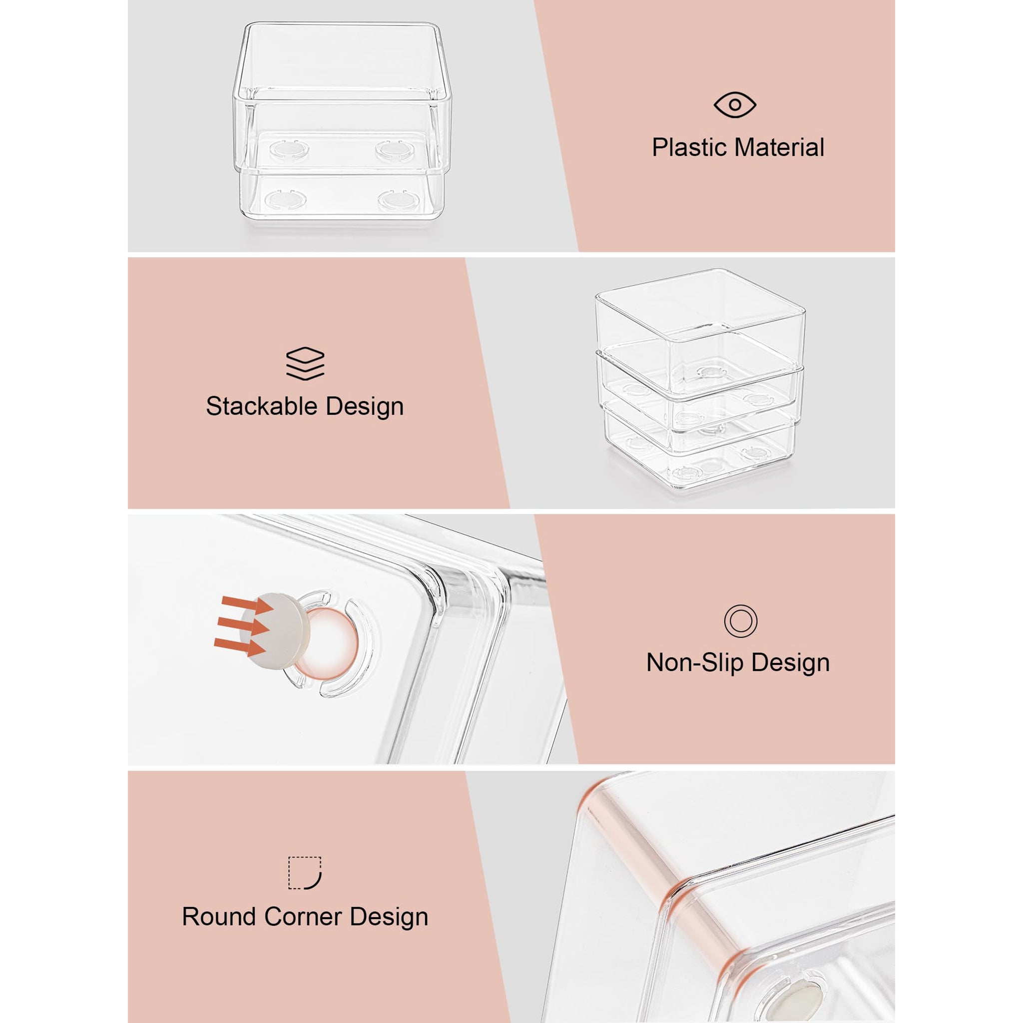 SMARTAKE 6 PCS Clear Plastic Drawer Organizers Set, Large Size Non