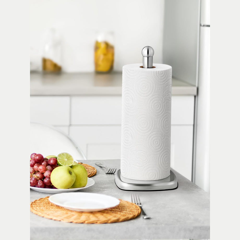 Best One-handed Paper Towel Holder Countertop, Stainless Steel Paper Towel  Holder Stand With Weighted Base Suction Cups Standing Paper Towel Roll  Holder Kitchen Bathroom S Porte Essuie Tout