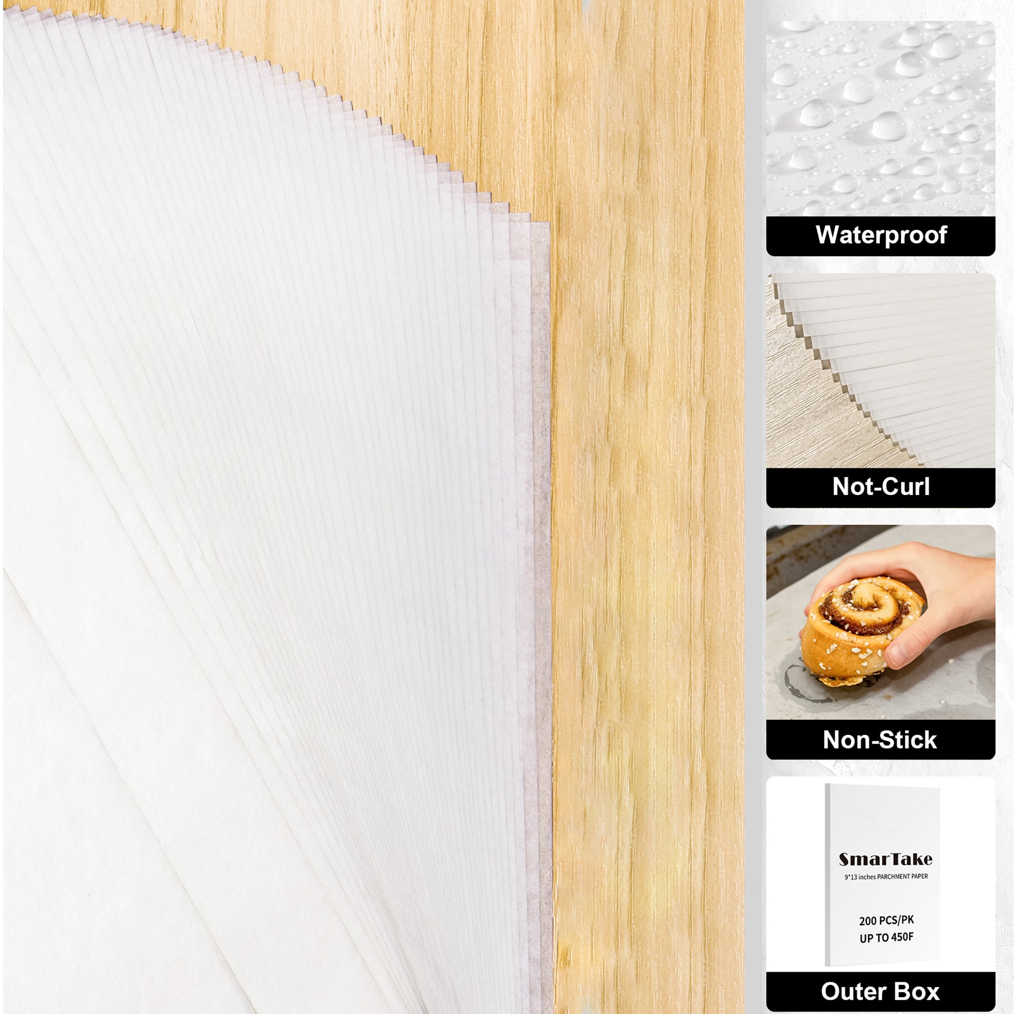 SMARTAKE 200 Pcs Parchment Paper Baking Sheets, 12X16 Inches Non-Stick  Precut